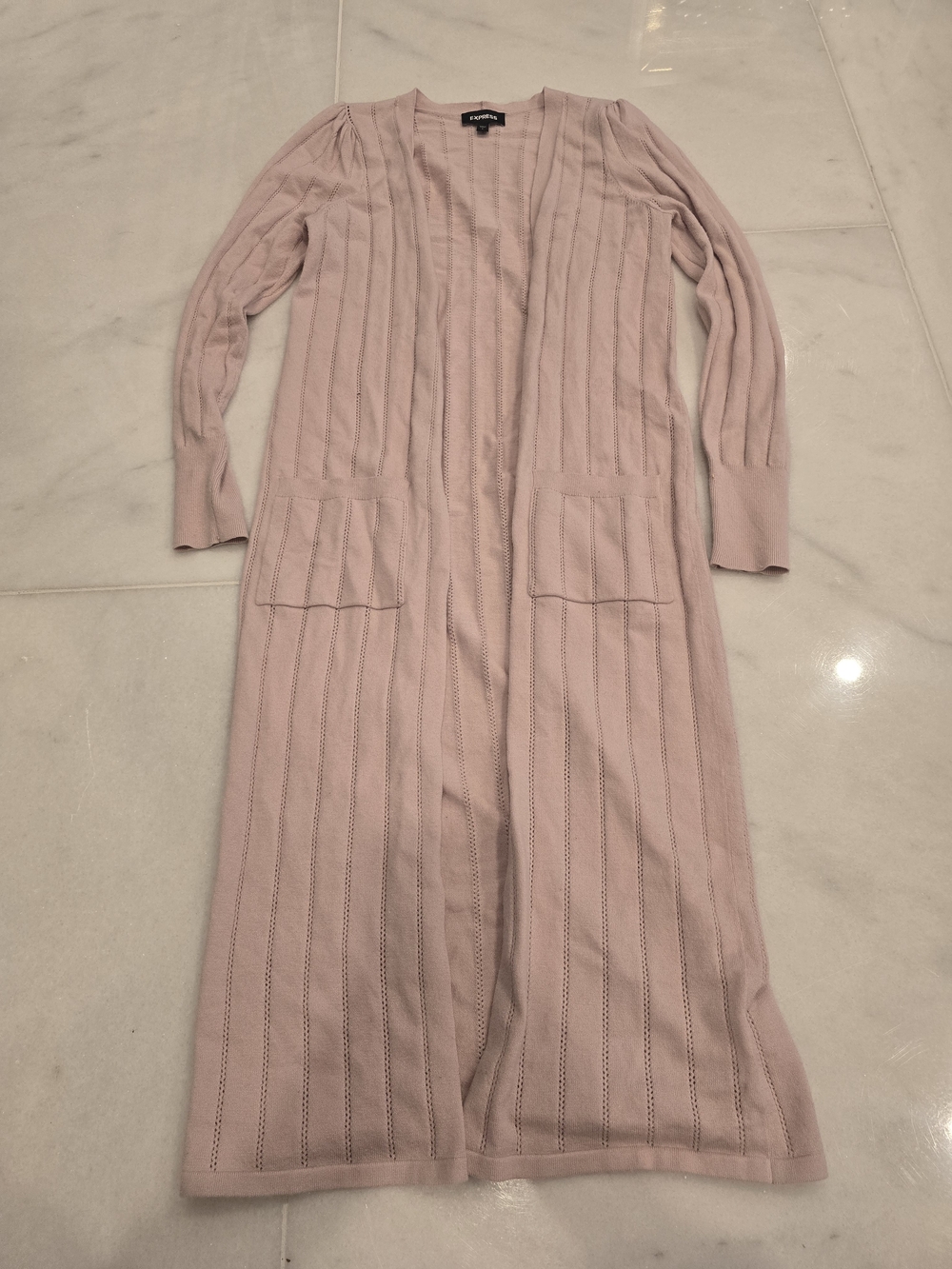 Express Long Ribbed Open Cardigan - Dusty Pink